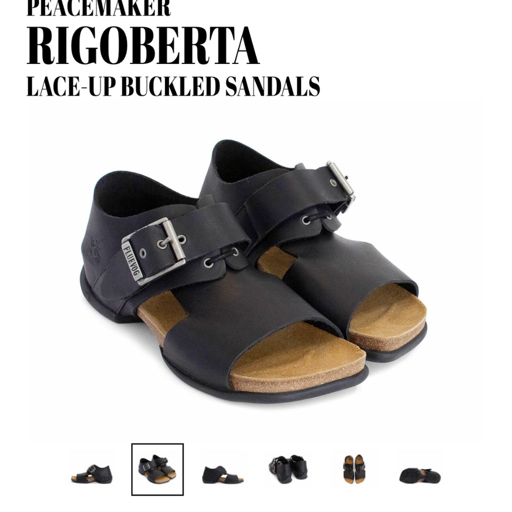 John Fluevog Peacemaker Rigoberta Lace-Up Buckled Sandals - Black - Size 8 - Picture 4 of 12
